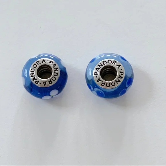 Authentic Pandora Flower Murano Glass Charms Blue - Picture 4 of 6